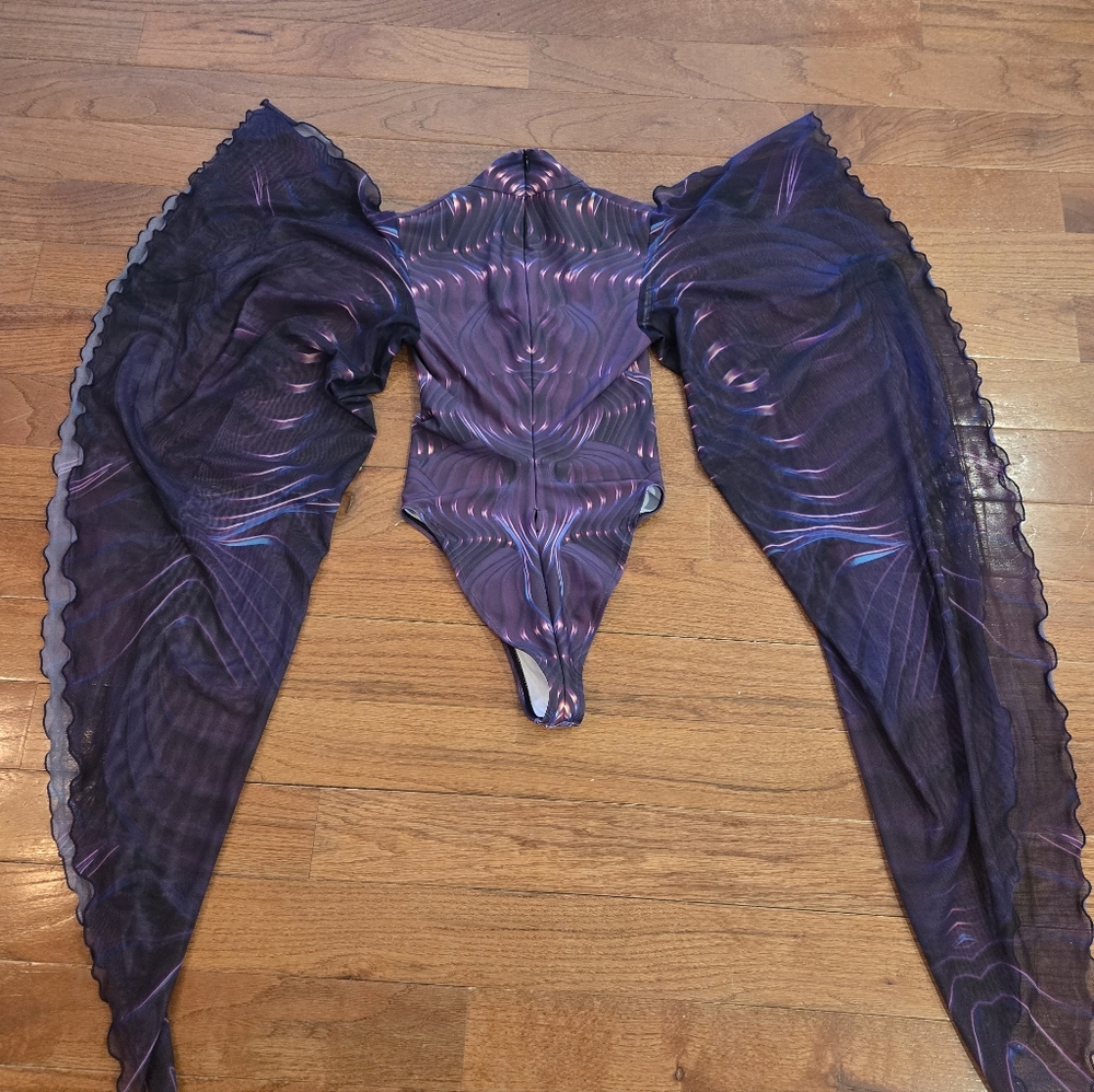 Purple Winged Bodysuit with Leg Straps - Picture 7 of 10